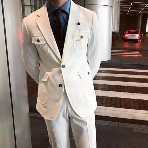 White Casual Men Suits for Groomsmen 2 piece Wedding Tuxedo with Notched Lapel Custom Man Fashion Costume Jacket with Pants 2020