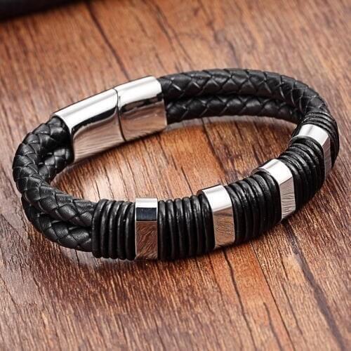 XQNI Classic Charm Bracelets Geometric Snake Chain Glue Magnetic Clasp Genuine Leather Bracelet For Men Drop Shipping Wholesale