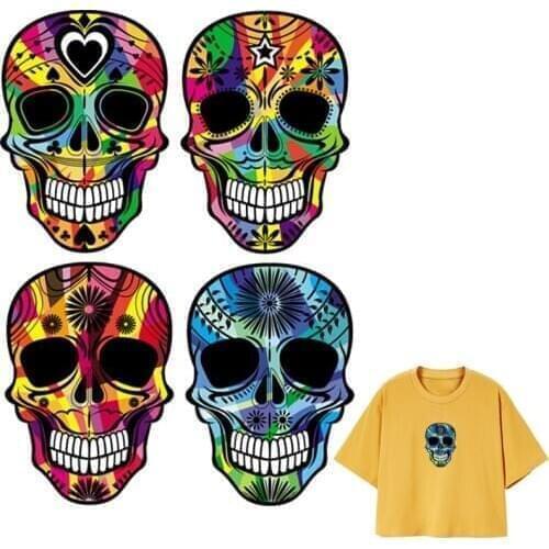 Colors Skulls Badges Transfers Fashion Heat Transfer Diy Accessory Clothes Iron On Stickers Punk Patch Washable Print