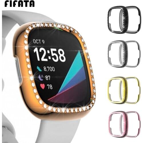 FIFATA Protective Case Diamond Bumper For Fitbit Versa3 Cover For Fitbit Sense Smart Watch Accessories PC Shell Frame Protection