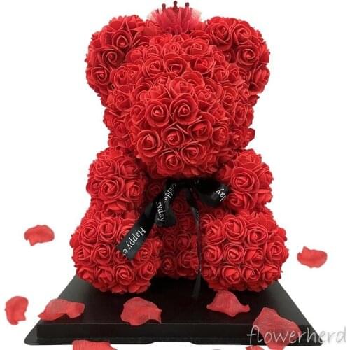 40cm Bear of Roses Artificial Flowers Valentines Day Gifts Festival Simulation Flower Preserved Fresh Flower Wedding Decoration