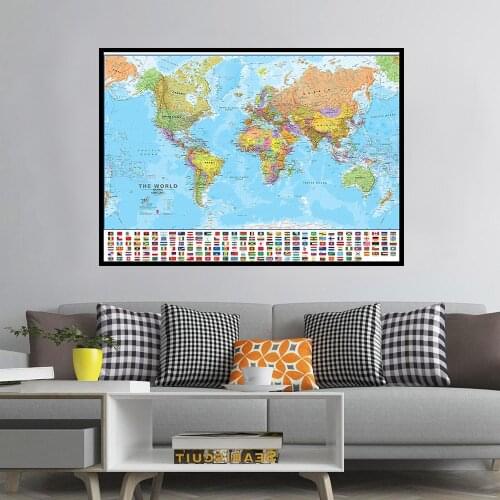 The World Political Physical Map 150x225cm Foldable World Map with National Flags for Culture and Education Wall Decor Picture