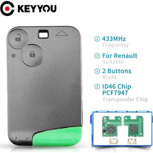 KEYYOU For Renault Laguna Espace Remote Car Key Control 2 Buttons Smart Card Key 433Mhz PCF7947 ID46 Transponder Chip