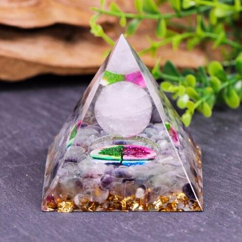Healing Crystal Orgone Pyramid Stone With Rose Quartz Sphere Generator Figurine Decoration For Protection Meditation Reiki Balan