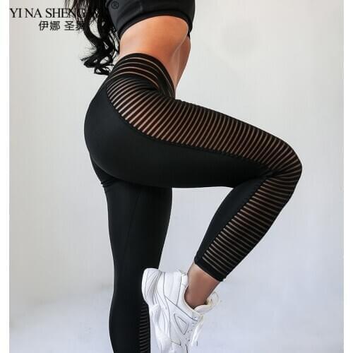 Fashion Women Mesh Patchwork Sport Leggings High Waist Tights Pants Solid Sports Wear for Women Gym Runing Push Up Yoga Pants