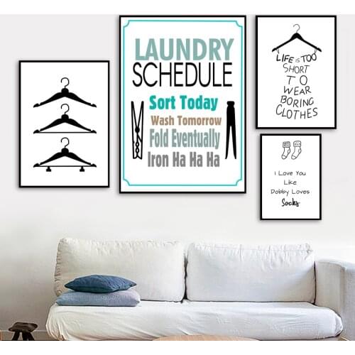Cartoon Clothespin Hangers Socks Quotes Wall Art Canvas Painting Nordic Posters And Prints Wall Pictures For Laundry Room Decor