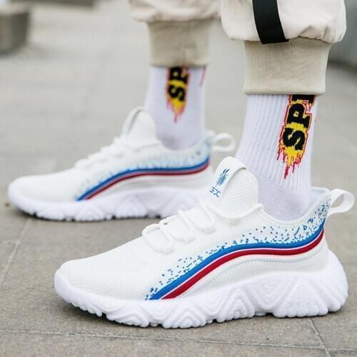 New 2020 Men Sneakers Lightweight Soft Mesh Breathable Fashion Casual Lac-Up Comfortable Sneaker White Men Shoes Big size 45 46