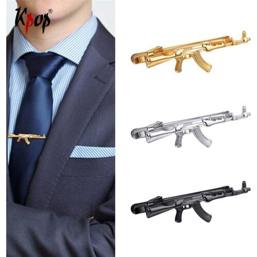 Kpop Gun Shaped Tie Clip Set Yellow Gold/Silver /Black Color Hiphop Punk Jewelry Tie Bar for Men TC2953