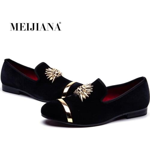 New Fashion Gold Top and Metal Toe Men Velvet Dress shoes italian mens dress shoes Handmade Loafers