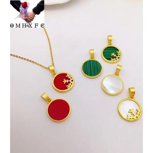 OMHXFC Jewelry Wholesale YM1189 European Fashion Fine Woman Girl Party Birthday Wedding Gift Round Leaf 24KT Gold Pendant Charm