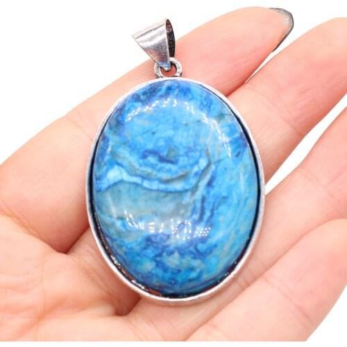 Natural Agates Stone Pendants Reiki Heal Blue Crazy Agates Charms for Fashoin Jewelry Making Necklace Earrings Crafts