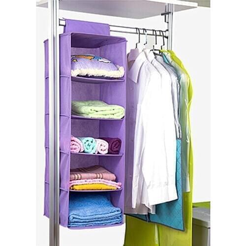 5-layer Non-woven Fabric Hanging Underwear Sorting Clothing Closet Organizer Bag Dust-proof Washable Storage Supplies