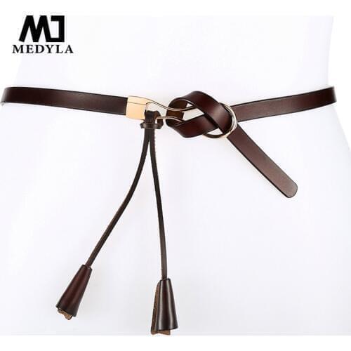 MEDYLA Women Belts Cow Genuine Leather Pin Buckle Top Quality Newest Luxury Female Strap Tassel Tie for Dress Casual Cummerbund