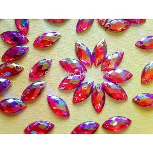 Sew on stones Red AB colour 7*15mm Navette shape flatback rhinestones gemstones strass Acryl hand sewing for dress 200pcs/lot