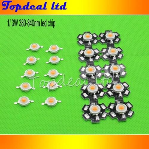 50pcs High Power 1W /3W Full specturm 380-840nm led for Growth light diy, no pcb or with 20mm pcb base