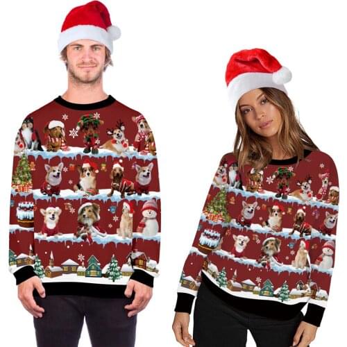 Christmas Couples Spring Autumn Santa Claus Snowman Cat Print Long Sleeve Sweatshirt Casual Loose Pullover Baseball Uniform