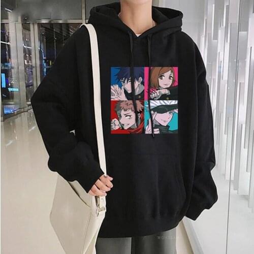 Japan Anime Jujutsu Kaisen Squad Hooded Sweatshirts Cool Cartoon Comics Clothes Unisex Oversized Casual Long Sleeve Hoodie Male