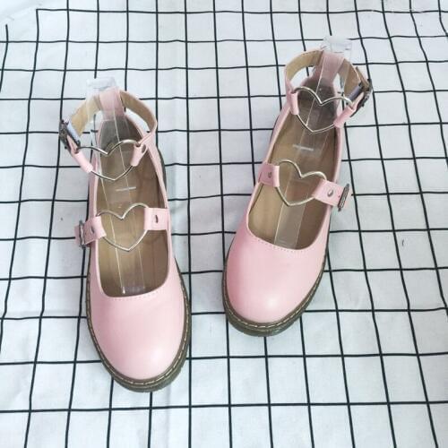Vintage Sweet Lolita Shoes Round PU Leather Shoes Korean Harajuku Style Japanese Lolita Student Flat Metal Heart Shape Shoes