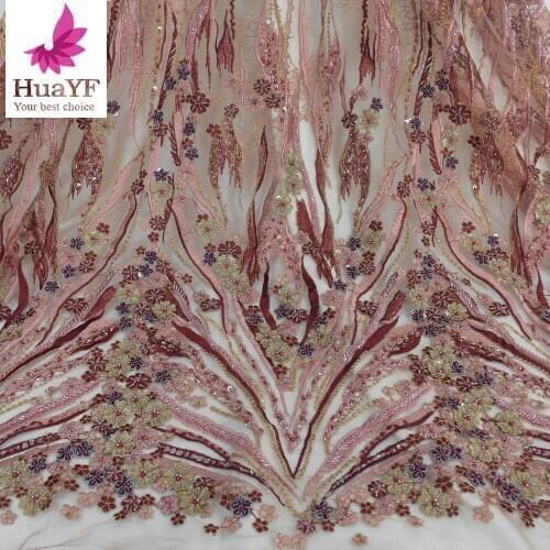 Unique Net Embroidery Lace With Beads And Sequins Women Dress Fabrics 2021 HY1429