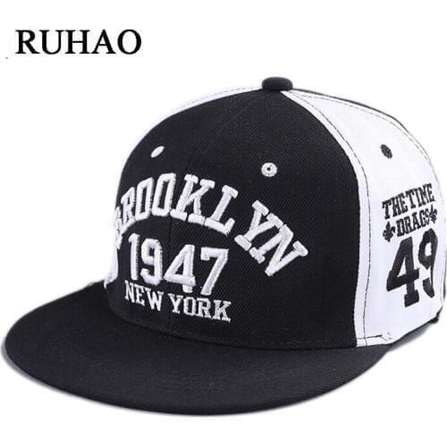 High Quality Black Snapback 3D Embroidery Hip Hop Cap 1947 Flat Bill Baseball Cap for Adult