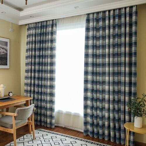 Chicity Blue lattice Curtains for Living Room Bedroom Plaid Curtains European Simple Style Curtain Customized