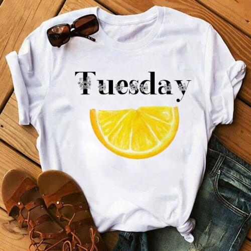 Women T Shirt Tuesday Lemon Print Tops Casual Cute Cartoon Lady Tee Shirt Female Fruit Flower of The Week T-shirt Female Tshirts