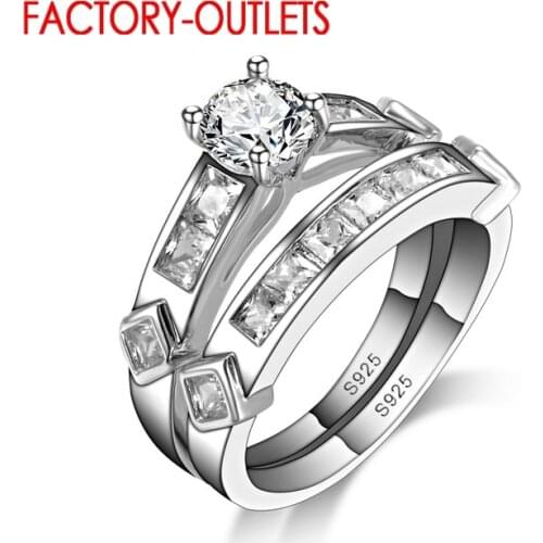 Elegant White CZ Crystal 925 Finger Rings For Women Wedding Engagement Ring Set Jewelry Gift