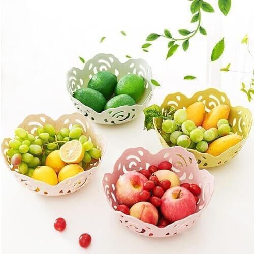 1Pcs Fruit Plate Rose Hollow Colorful Fashion Wheat Snack Storage Basket Plate