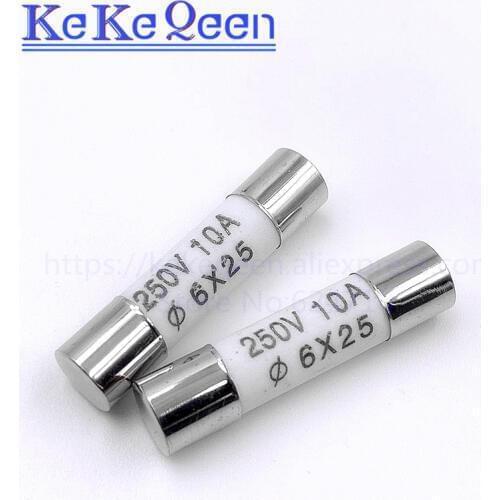 10PCS 6*25mm ceramic fuse 6*25 Ceramic insurance tube 6x25MM 0.5A 1A 2A 3A 5A 6A 7A 8A 10A 15A 20A 25A 30A 250V RO57 fuse BS1362