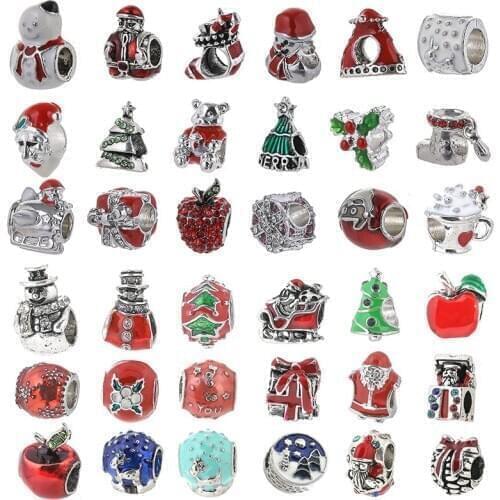 2Pcs/Lot Christmas Series Silver Color Santa Claus Beads Charms Fit Original DIY Bracelets Necklace For Women Jewelry Making