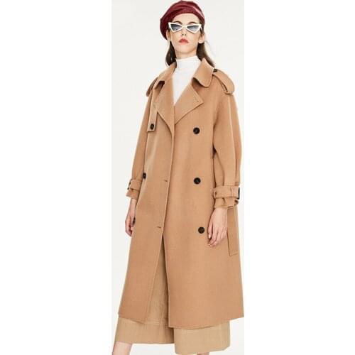 2020 Autumn Winter Thick Turn Down Collar Long Woolen 100% Casehmere Women Warm Coat Casaco Feminino