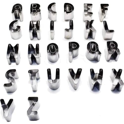 26Pcs Mini Alphabet Cookie Cutters Set Stainless Steel Fondant Biscuit Cake Fruit Vegetables Mould Kitchen Small Mold Tools