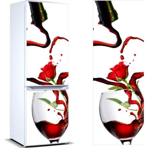 3D Fridge Sticker Wine Rose Refrigerator Dishwasher Door Cover Kitchen Home Decoration Accessories Modern Wall Stickers