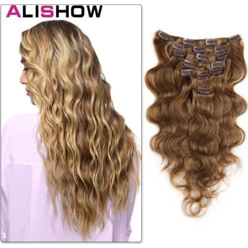 Alishow Body Wave 100g Clip in Human Hair Extensions Machine Made Remy Hair 100% Human Hair Extensions Natural Hair