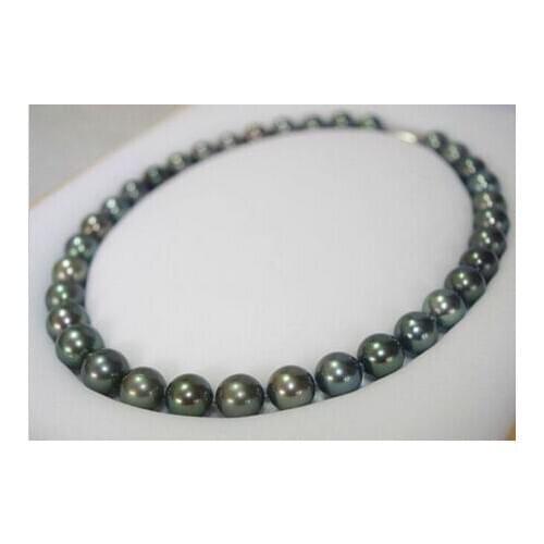 Noble jewelry AAA 11-12mm round 100% natural tahitian peacock green pearl necklace 17inch