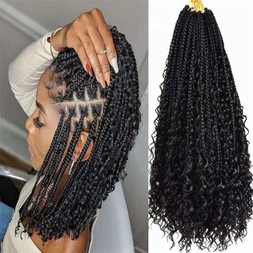 Goddess Hair Box Braids Synthetic Crochet Hair Curly Bohemian Hair With Curls Braided Hair Extension 14Inch 16Strands