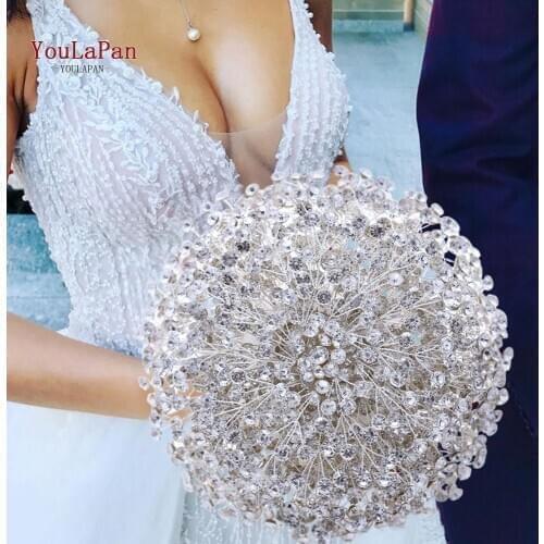 TOPQUEEN HF02 Silver Diamond Bridal Bouquet Flower Bouquet Silver Brooch Bouquet Wedding Accessories Jewelry Bouquet