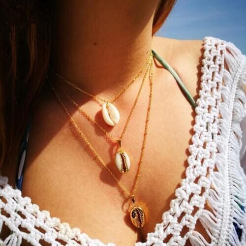 1PCS Alloy Chain Glittering Golden Conch Shell Pendant Elegant Necklace Women Dancing Party Seaside Beach Dress Up Accessories