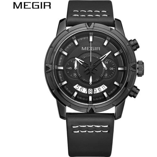 MEGIR Top Brand Luxury Mens Sports Watches Men Quartz Leather Wrist Watch Army Military Waterproof New Clock Men Erkek Kol Saat