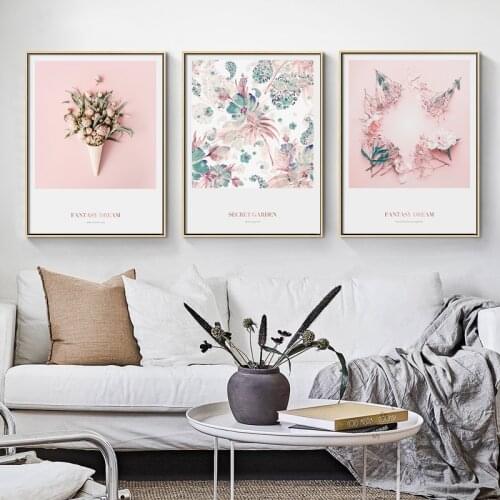 Nordic Decoration flowers flamingos Canvas Painting Modern Prints Posters kids pink Wall art Pictures for Living Room Home Decor
