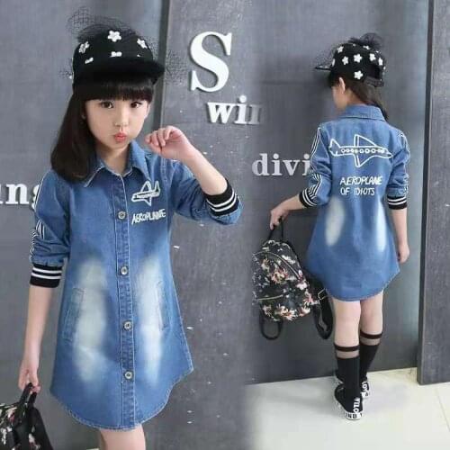 Kids Girls Denim Jacket Children Girls Jackets and Coats Autumn Spring 2021 Girls Outwear Jeans Jacket Kids Long Denim Shirt