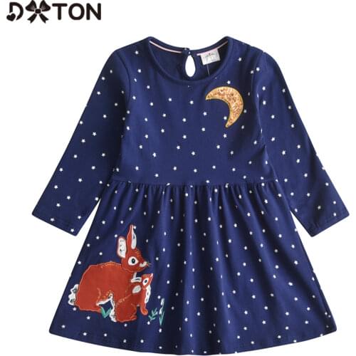 DXTON Autumn Kids Dress For Girls Long Sleeve Cotton Children Dress Rabbit Appliques Girls Dress Sequin Winter Dot Girl Vestidos