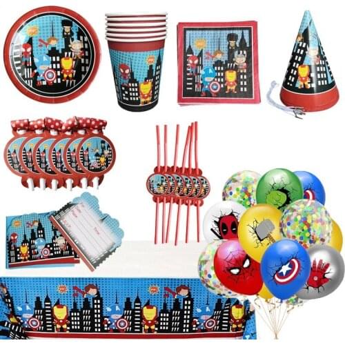 Disney Avengers Superhero Party Disposable Tableware Plate Cup Tablecloth Kids Birthday Party Baby Shower Decorations Supplies