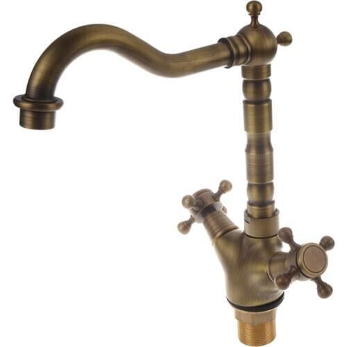 Two Handle Antique Brass Kitchen Sink Faucet with Swivel Spout, Antique Brass