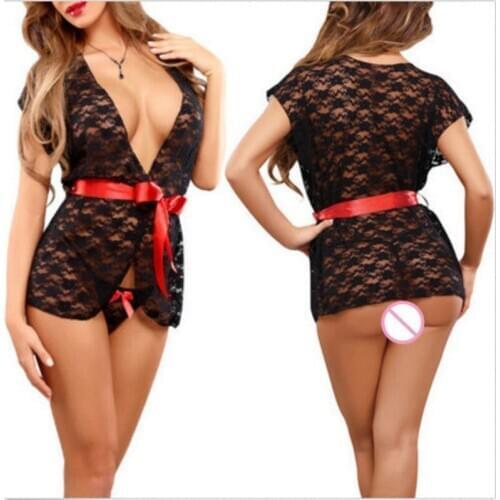 Tulle Girdle Skirt Lace Sexy Lingerie Set Transparent Erotic Underwear Women Panties Loose Sleepwear Perspective Nightgown Sex