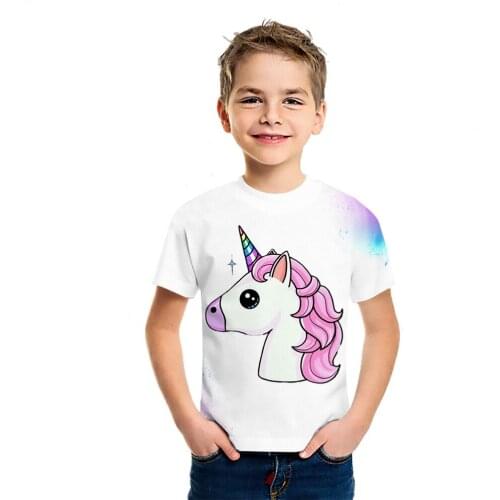 Boys And Girls 3D Unicorn Print T-Shirt Cute New Summer Foreign Style Top Childrens Cartoon Casual Versatile Short Sleeve