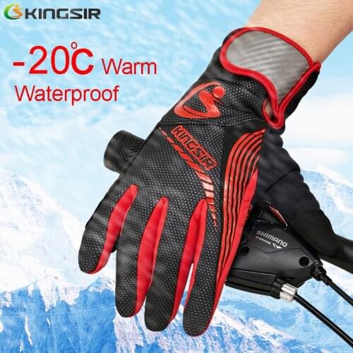 KINGSIR Winter -20 Degree Warm Bike Cycling Gloves Waterproof Snow Bicycle Motorcycle Gloves Full Finger Men Women down hill