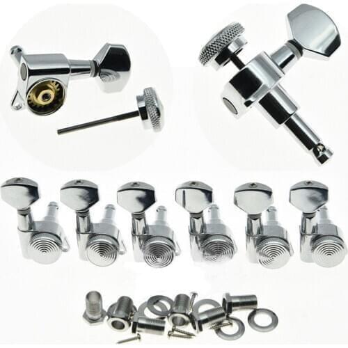 6pcs Chrome Right 6 Inline Locking Guitar Tuners Tuning Keys Pegs Machine Heads Threaded Bushings for 10mm Tuner Holes