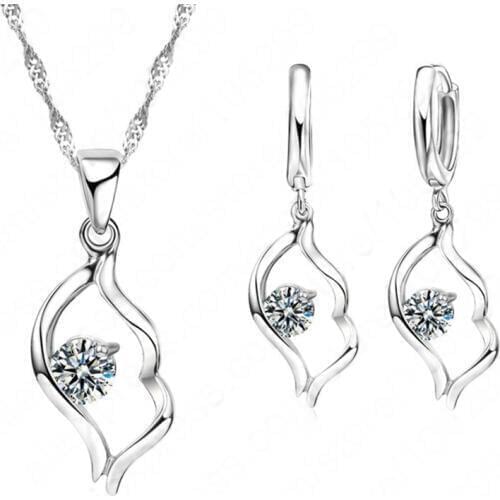 Top Sale 925 Sterling Silver Fine Jewelry CZ Pendant Necklace Drop Earring For Woman Wedding Engagement Set Free Shipping