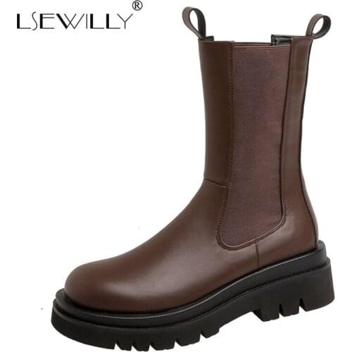 Lsewilly New Luxury Chelsea Boots Women Ankle Boots Chunky Winter Shoes Platform Ankle Boots Slip On Chunky Heel BV Boot